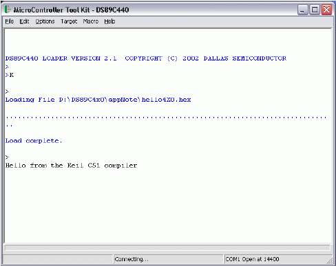 Keil C编译器的使用与DS89C430450,Figure 4. Loading and running the application in MTK.,第5张