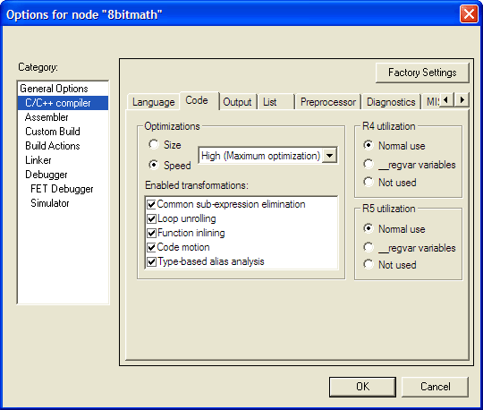 MAXQ竞争力分析研究-MAXQ Competitive A,Figure 4. Options for the IAR compiler: all optimizations are enabled.  The radio button switches the compiler between optimizing for speed and for size.,第5张