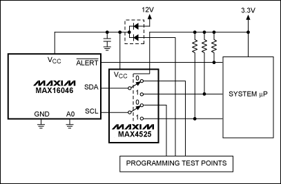 MAX16046–MAX16049 EEPROM可编程系统管,图1. MAX16046通过MAX4525复用器/开关共用其I²C总线,第2张