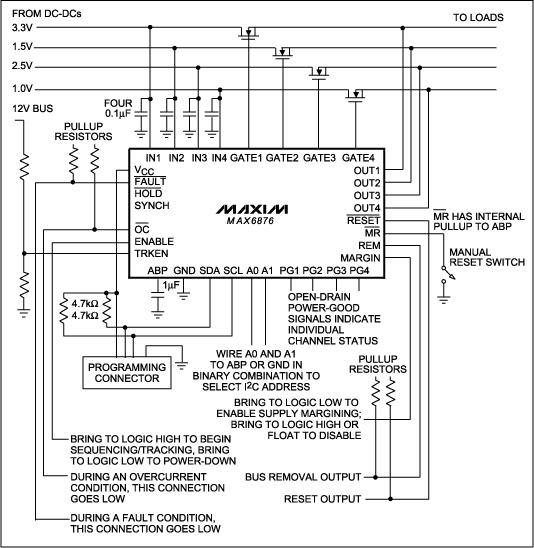 MAX6876电源跟踪排序器用户指南,图1. MAX6876的基本连接图,第2张