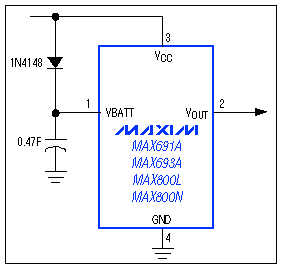 监集成电路监控电池供电设备-Supervisor ICs M,Figure 5. A very large capacitor (0.47F in this case) can serve as a backup battery in systems with low quiescent current.,第7张