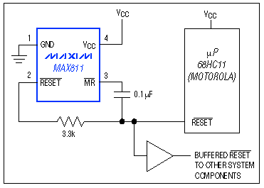 监集成电路监控电池供电设备-Supervisor ICs M,Figure 8. These connections allow dual control of the buffered reset line, and extend the duration of resets issued by the µP.,第9张