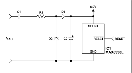 低成本供应交流-Low-Cost AC Supply,Figure 1. This SOT23 IC with low-cost external components provides a low-cost combination of power-on reset and efficient logic display.,第2张