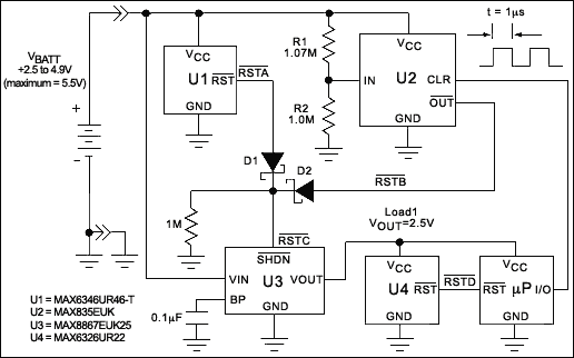 微电路具有自动关机和低电池锁定功能-Micropower C,Figure 1. This micropower circuit provides shutdown, power-up, and low-battery lockout functions for this three-cell NiCd-based circuit without the need for software or operator control.,第2张