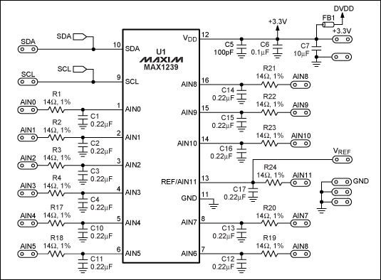 High-Speed I&sup2;C for the MA,Figure 2. Modified MAX1238 EV kit schematic using a MAX1239.,第3张