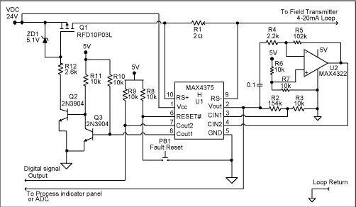 Add Fault Protection to 4-20mA,Figure 2. This circuit provides fault protection and digital-signal recovery for a 4-20mA current loop.,第3张