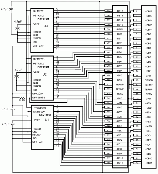 Connecting the DS2119M SCSI Te,Figure 5. Typical SCSI bus pin connections.,第6张