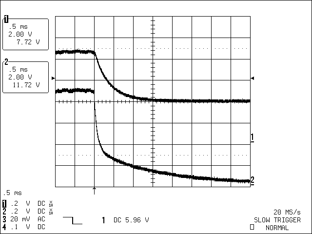 优化DS2715电池充电器的负载切换功能,图5. C1 = 470µF时，改进后的应用电路在移除充电电源后的瞬态波形,第6张