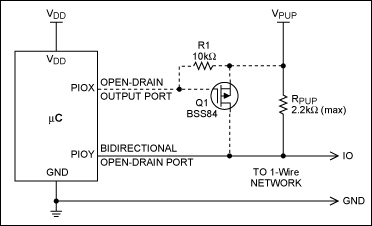 为嵌入式应用选择合适的1-Wire主机,图1. 带可选强上拉电路(虚线部分)的双向端口引脚,第2张