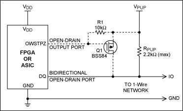 为嵌入式应用选择合适的1-Wire主机,图4. 带可选强上拉电路(虚线部分)的ASIC/FPGA,第4张