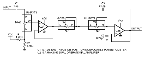 利用数字电位器实现数控低通滤波器,图1. 用DS3903构成的音频低通滤波器.,第3张