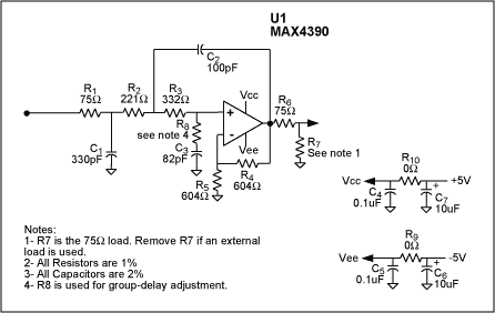 5MHz, 3-Pole, Low-Pass Filter,Figure 1. This 3-pole Butterworth video-reconstruction filter has adjustable group delay.,第2张