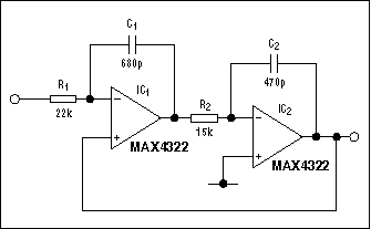 滤波器的设计使用集成模块-Filter Design Usi,Figure 5. Circuit realization of the integrator network in Figure 2.,第7张