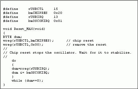 MAX3420E中断系统,图9. 复位MAX3420E，在结束前等待OSCOK的实例代码。,第11张