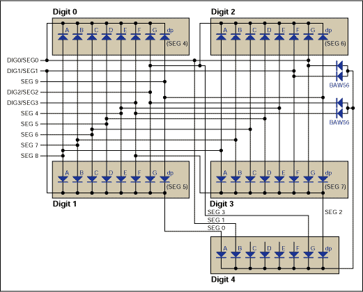 驾驶4-12数字仪表显示与MAX695859LED驱动器,Figure 2. The MAX6958/59 connection to a 4-1/2 digit display.,第3张