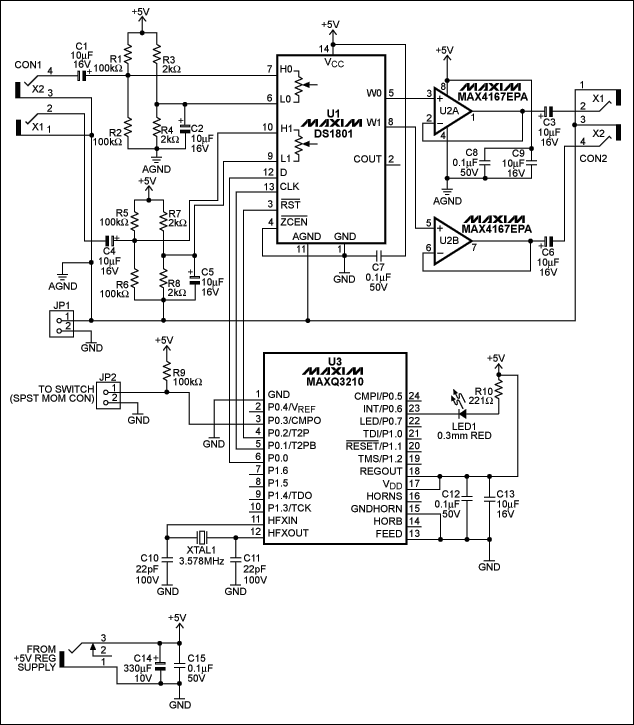 在音频衰减器电路中使用MAXQ3210,图1. 系统原理图,第2张
