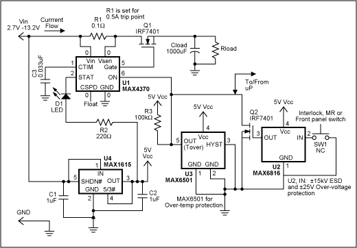 Handy Circuit Gives Systems Fl,Figure 1. This circuit provides general over-current and over-temperature protection.,第2张