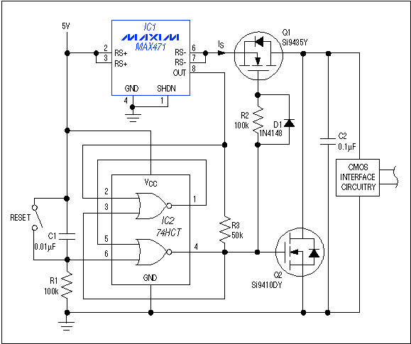 电流检测集成电路阻止过损伤-Current-Sense IC,Figure 1.By blocking the supply current and crowbarring the supply voltage, this circuit protects the interface circuitry against faults involving the external lines.,第2张