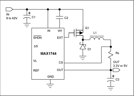 Turn-On Switching Loss of An A,Figure 1. Typical asynchronous buck converter based on the MAX1744 control IC.,第2张
