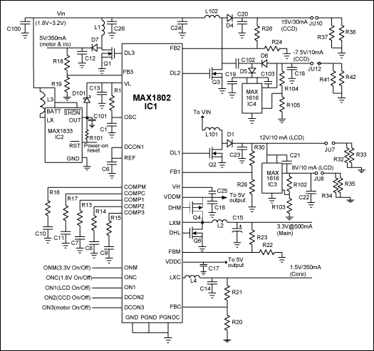 The MAX1802 for Digital Still,Figure 2. The MAX1802 application circuit for DSC (2AA cells as input).,第3张