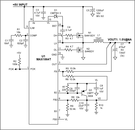 The MAX1864 Generates 1.2V or,Figure 1. Schematic of 1.0V power supply with the MAX1864.,第3张