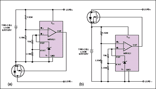 Proper Handling Helps Make the,Figure 7. As improvements over their Figure 6 counterparts, these circuits have more accurate reset thresholds to save battery energy and hysteresis to prevent chatter as the battery disconnects.,第9张