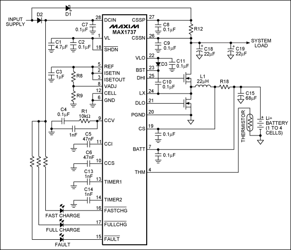 锂离子电池充电运行的安全问题减少-Understanding,Figure 4. The MAX1737 is a switch-mode Li+ battery charger that charges one to four cells. It provides a regulated charging current and a regulated voltage with only a ±0.8% total voltage error at the battery terminals.,第5张