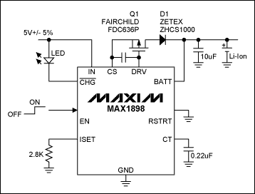 如何最大限度地减少功耗锂离子线性充电器-How to Min,Figure 3. The MAX1898 single-cell Li+ linear charger.,第4张