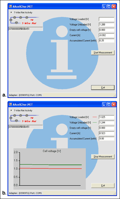 简单的表征电路充电节AA电池-Simple Characte,Figure 2. Software screenshots at startup (a), and during measurement (b).,第3张