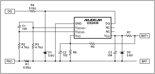 Using Dallas Battery Managemen,Figure 1. DS2438 circuit for handling cell voltages greater than 10 volts.,第2张