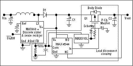 A Smart Solid-State Fuse Cures,Figure 4. Further embellishments (to Figure 3) add remote-sense regulation and low-voltage detection to the boost converter with load disconnect.,第5张