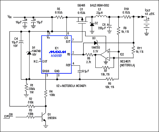 能源管理的小型便携式系统-Energy Management,Figure 14. This 1A switch-mode current source supplies charging current to a grounded battery by sensing current on the ,第15张