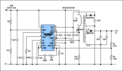 High-Voltage PWM Controller Yi,Figure 2. This nonisolated power supply derives 5V/1A from +48V (see design example above).,第3张