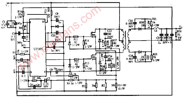 用UC1825组成50W、1.5MHz开关电源电路图,第2张