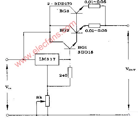 用LM317组成的扩流电路:能输出20A电流,第2张