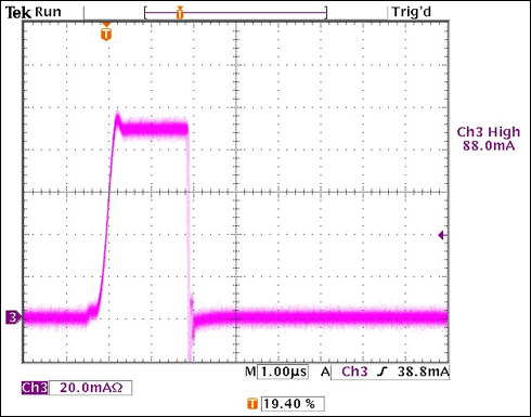 使用MAX15005用于LED应用系统的供电和驱动,图3. VIN = 14V，0.1%调光比时的ILED波形测量,第4张