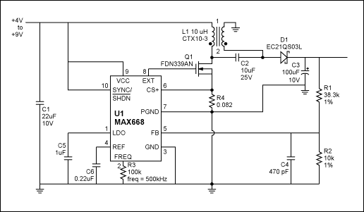 Current Limited DC-DC Controll,Figure 1. SEPIC power supply for USB compatible device.,第2张