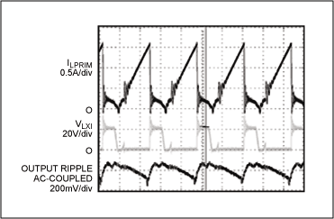 小型高电压升压转换器-Small High-Voltage,Figure 11. The switching waveform shows the transformer-based approach for the MAX668 circuit, a 150V step-up DC-DC converter shown in Figure 9.,第33张