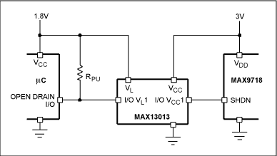 Simple Logic-Level Translation,Figure 2. Using the MAX13013 to interface a µC to the MAX9718.,第3张