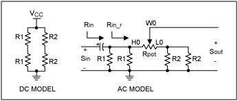 使用DS1802按钮数字电位器创建音频放大器-Using a,Figure 2. The DC and AC models for the Wheatstone Bridge circuit.,第3张