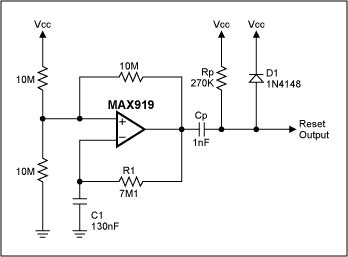 超低功耗复位发生器-Ultra Low Power Rese,Figure 1. This reset circuit consumes less than 1µA and delivers a 100-µsec-wide reset pulse every 1.3 sec.,第2张