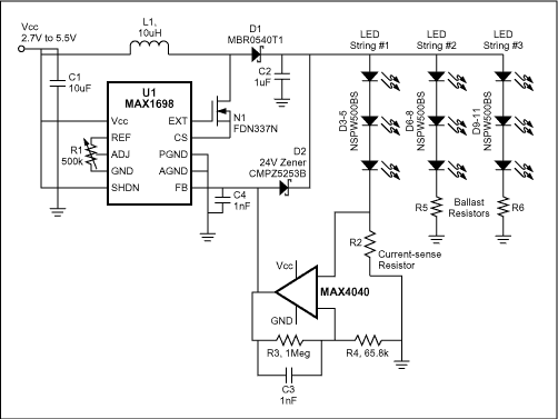 混合电路驱动器的类型和数量的LED-Circuit Driv,Figure 2. Modifying Figure 1 as shown reduces the overall power dissipation in a standard application.,第3张