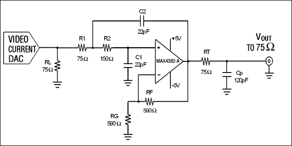 低成本、30MHz、三通道HDTV重建滤波器,图1. MAX4382构建的三极点、Sallen-Key、巴特沃斯低通滤波器,第2张