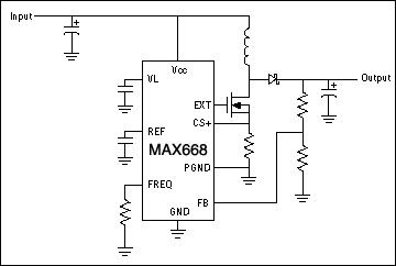 正确的布局和元件选择是控制EMI的关键,Figure 3. This step-up switching regulator lacks synchronous rectification, but is otherwise similar to the step-down type, with inputs and outputs swapped.,第4张