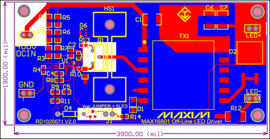 离线式LED驱动器参考设计,Figure 3. Board layout of the LED driver.,第4张