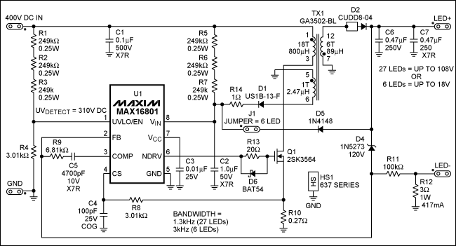 离线式LED驱动器参考设计,Figure 2. Schematic of the LED driver reference design.,第3张