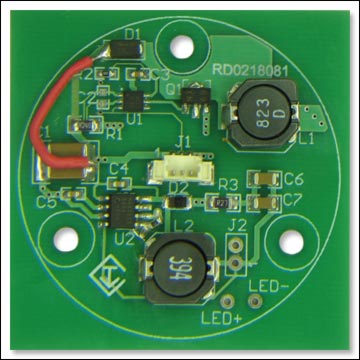 MR-16 LED驱动器和用于脉冲LED冷却器供电的5V辅助,Figure 2. Photo of the PCB. The board was designed to fit directly into an MR-16 assembly.,第3张