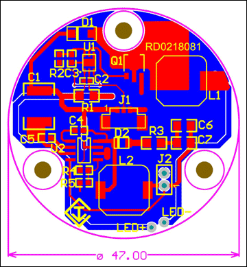 MR-16 LED驱动器和用于脉冲LED冷却器供电的5V辅助,Figure 3. Revised layout of the PCB (updated from the board in Figure 2).,第4张