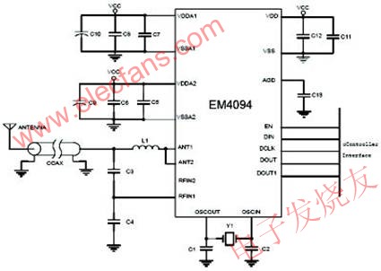 基于AVR单片机和EM4094读写芯片的多协议RFID读卡器, 工作原理图 www.elecfans.com,第2张