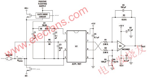 用于电子马达和电池系统监控的隔离放大器ACPL-782T,ACPL-782T应用电路图 www.elecfans.com,第3张